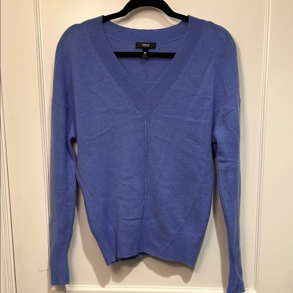 Aqua Blue V-Neck Cashemere Sweater for Women